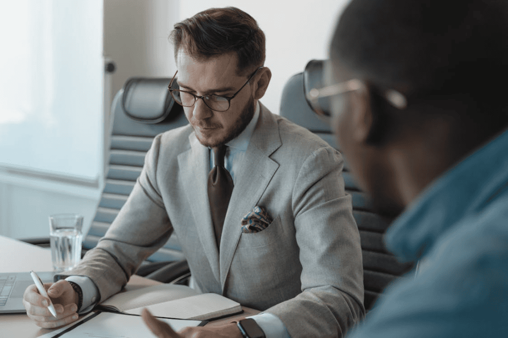 professional man looking at a document
