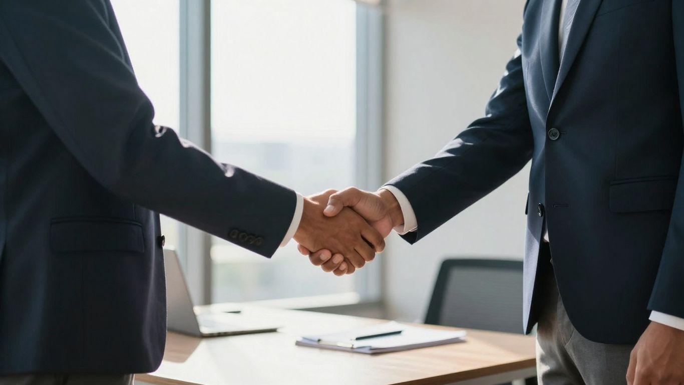 Men in Black Suit Having Conversation at Work
